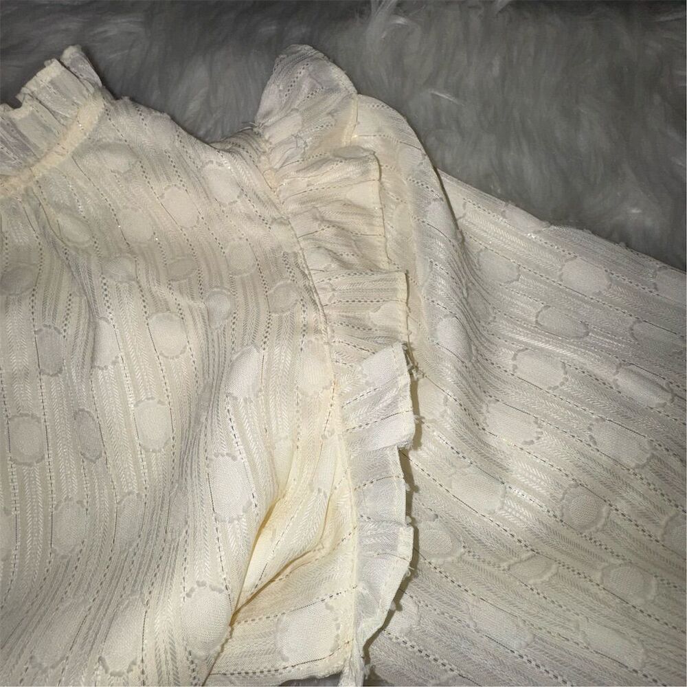 Joie Women's Ivory and Gold Ruffle Blouse M Long Balloon Sleeve Party Christmas - Picture 8 of 17